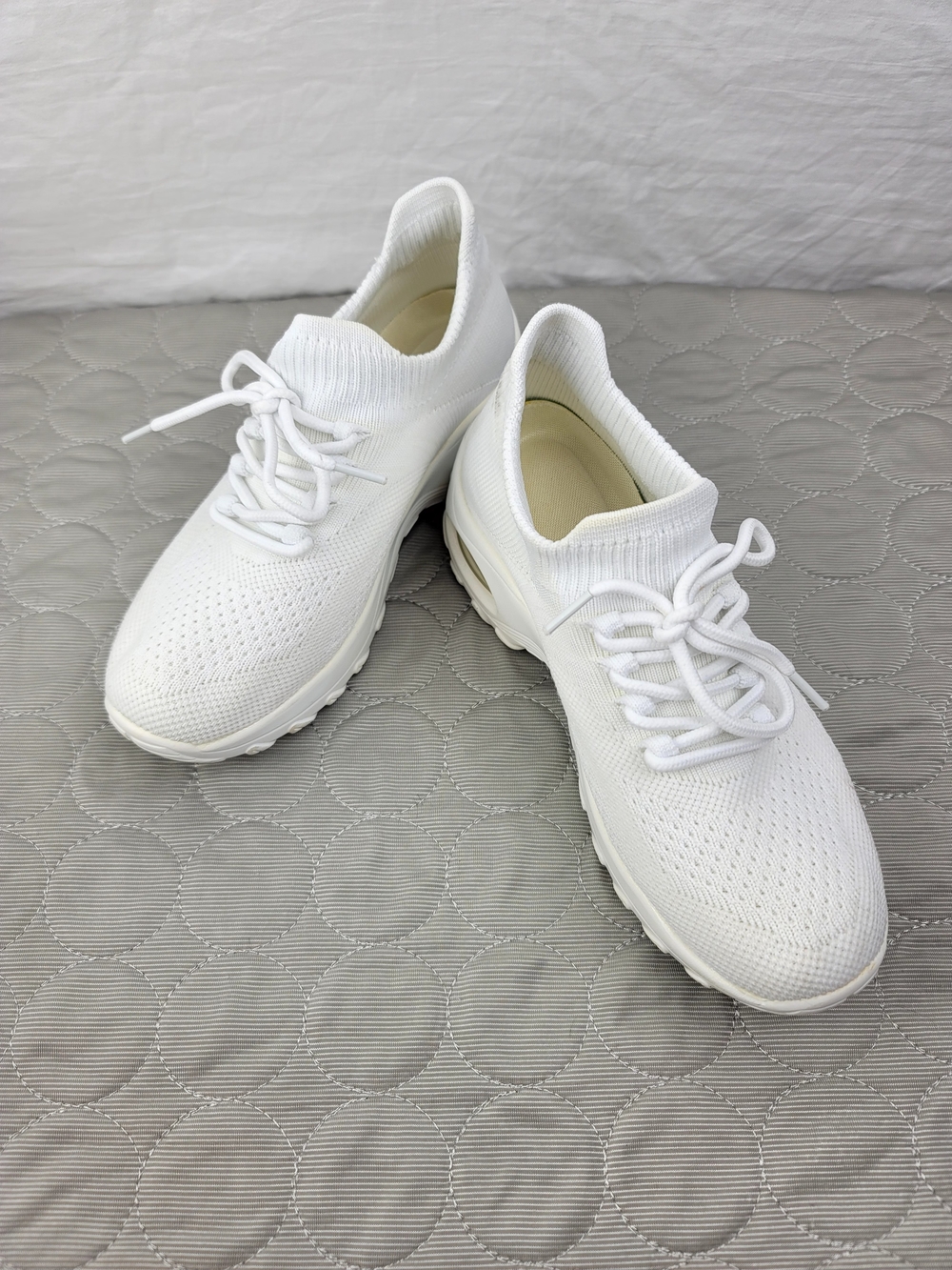 Women's White Knit Lace-Up Slip-On Sneakers